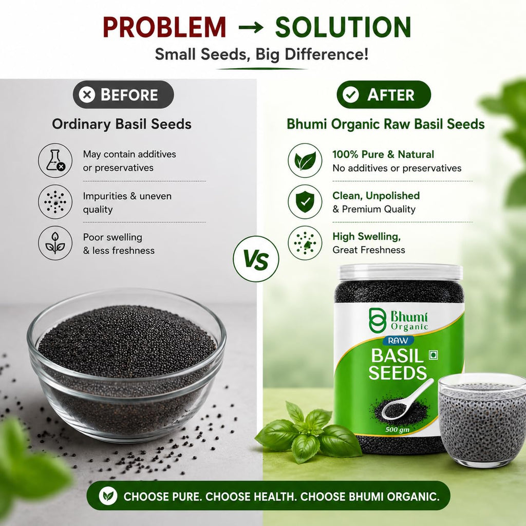 Bhumi Organic Basil Seeds 500g | Sabja Seeds, Beat the Summer Heat, High Fibre, Omega 3