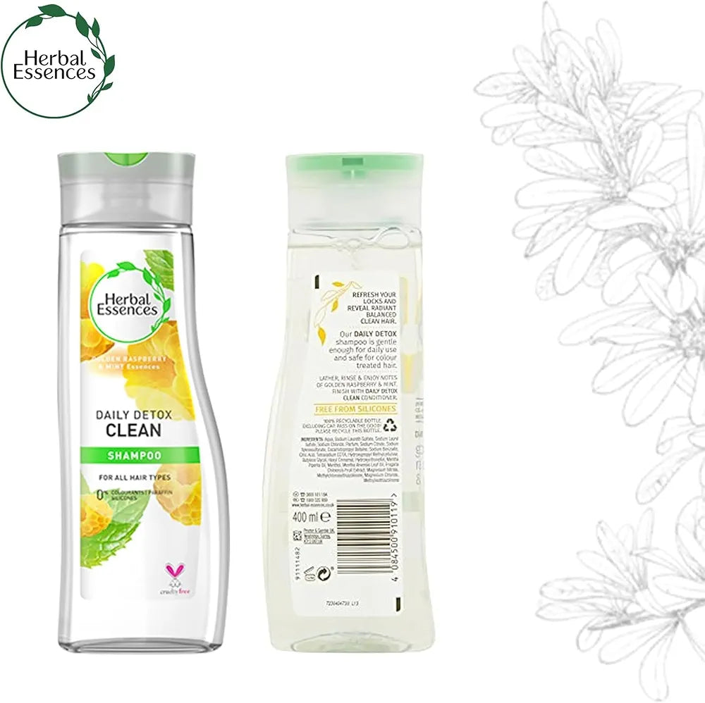 Herbal Essences Daily Detox Clean Shampoo Golden Raspberry & Mint Essences - 400 ml