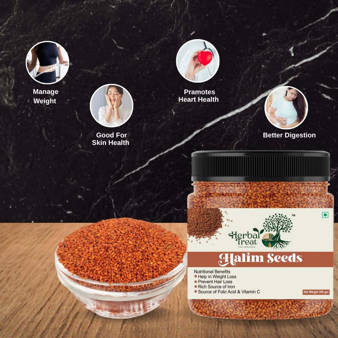 Herbal Treat Halim Seeds 350g | Raw Garden Cress Aliv Seeds for Eating | Iron-Rich Superfood, Supports Digestion & Weight Management | Haleem Seed | Asaliya Seeds Used in Cooking, Baking, Smoothies and Other Beverages