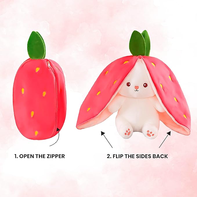 Kidology Plush Toy Pillow Reversible Bunny Cute Rabbit Sofa Pillow Medium Strawberrry Bunny