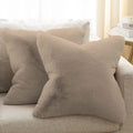 Luxe Home Cushion Cover One Side Rabbit Fur Plain Design Covers Set of 2 Colour Taupe