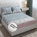 Fresh From Loom King Size Floral Print Microfiber Fitted Bedsheet Set 240 TC 2 Pillow Cover Grey Walnut