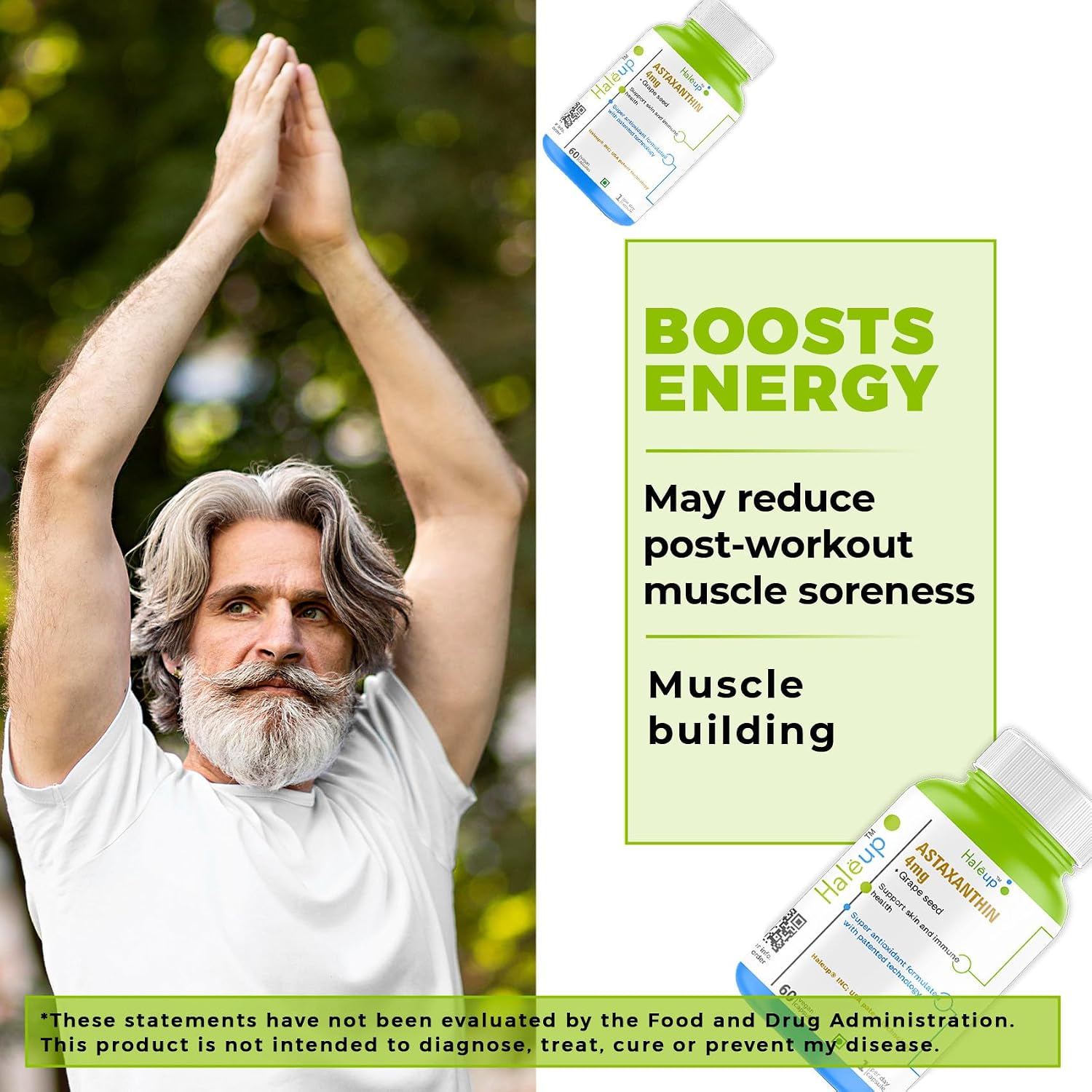 Haleup Plant Based Astaxanthin 4 mg with Grape Seed Supplement I 60 Veg Capsules I Supports Eye, Joint & Skin Health I Boosts Immune System