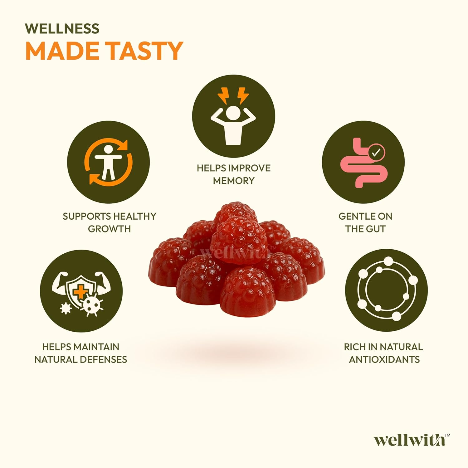 Wellwith Sea buckthorn Gummies for kids and adults, Vitamin C Rich, multivitamin supplement, Immunity (30 Gummies)