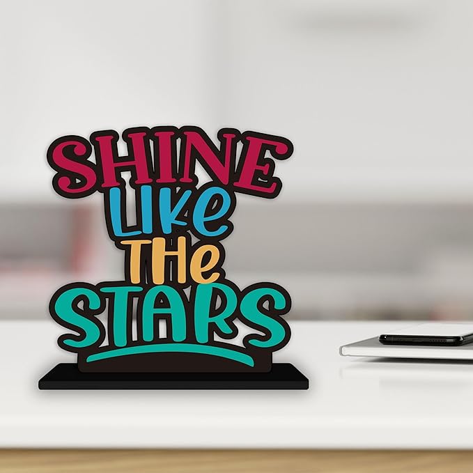 Artvibes Wooden Idols and Figurine Shine Like the Stars Inspirational Quotes Table Decor for Office Desk Showpiece