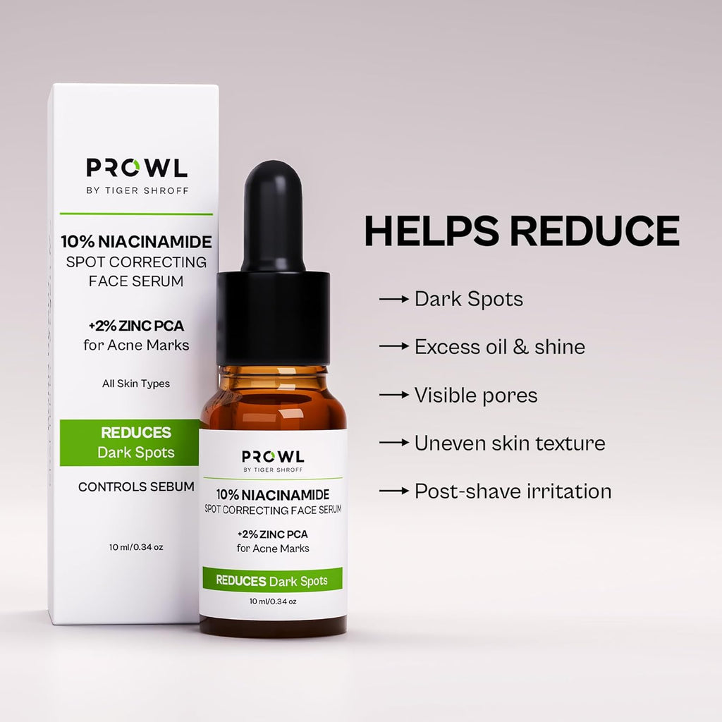 PROWL by Tiger Shroff 10% Niacinamide Serum with 2% Zinc PCA for Oily & Acne Prone Skin | Reduces Dark Spots, Pigmentation & Controls Oil for Men | Face Care Serums for All Combination Skin | 10ml