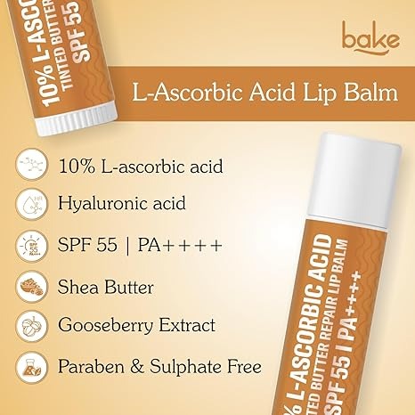 Bake 10% L-Ascorbic Acid Tinted Butter Brightening Lip Balm SPF 55 PA++++ with Kojic Acid - 5 gms
