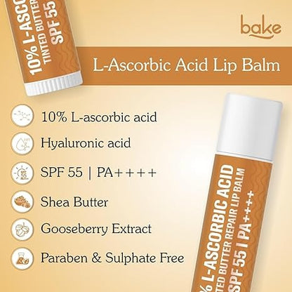 Bake 10% L-Ascorbic Acid Tinted Butter Brightening Lip Balm SPF 55 PA++++ with Kojic Acid - 5 gms