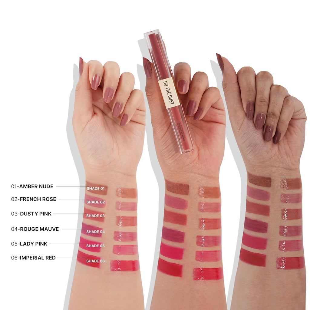 Swiss Beauty Select Do The Duet Lipstick | Matte Liquid Lipstick + Tinted Gloss | Infused with Vitamin E and Jojoba Oil | Shade-Lady Pink, 3ml |
