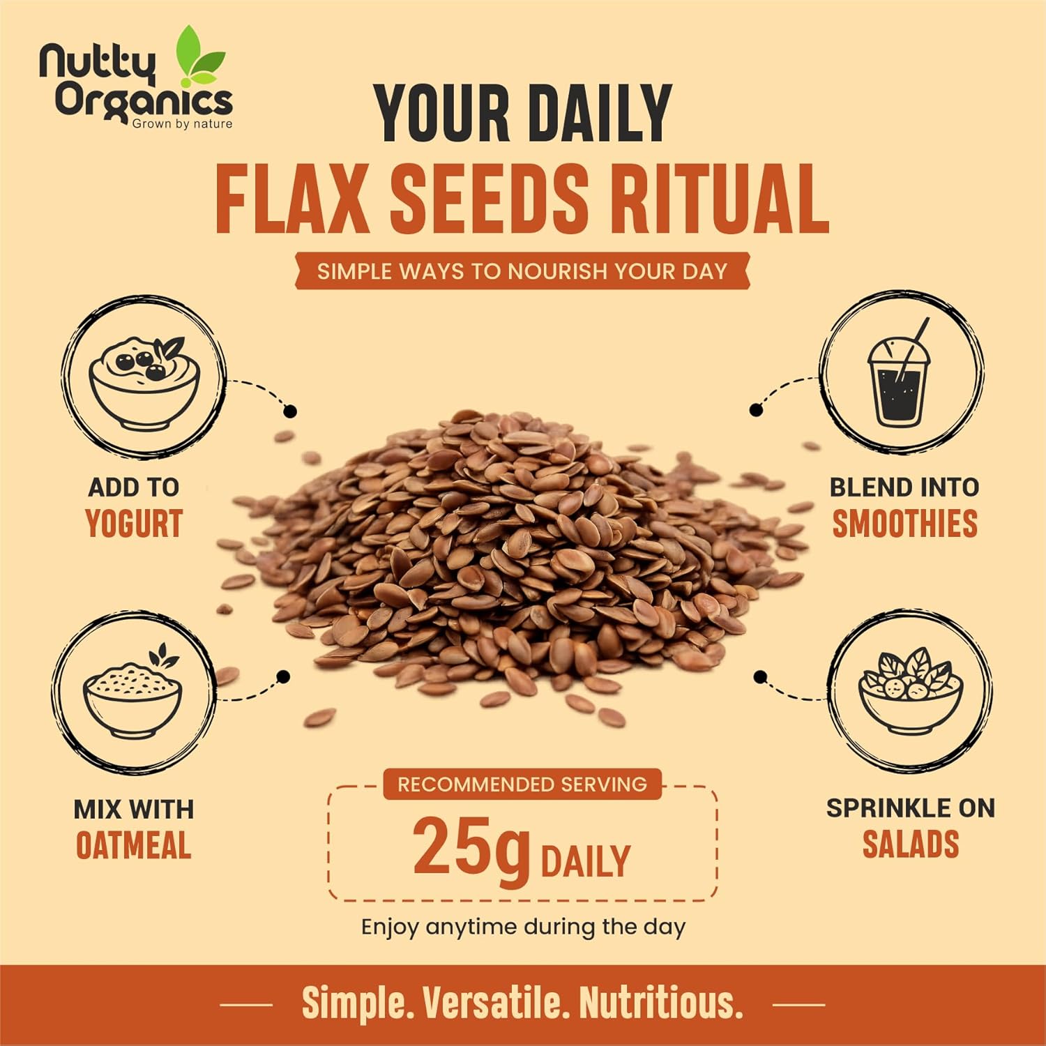 NUTTY ORGANICS Flax Seeds| Natural Raw Flax seeds for Eating High Dietary Fiber Alsi Seeds Rich in Magnesium- Helps in Manage Blood Sugar Levels & Heart