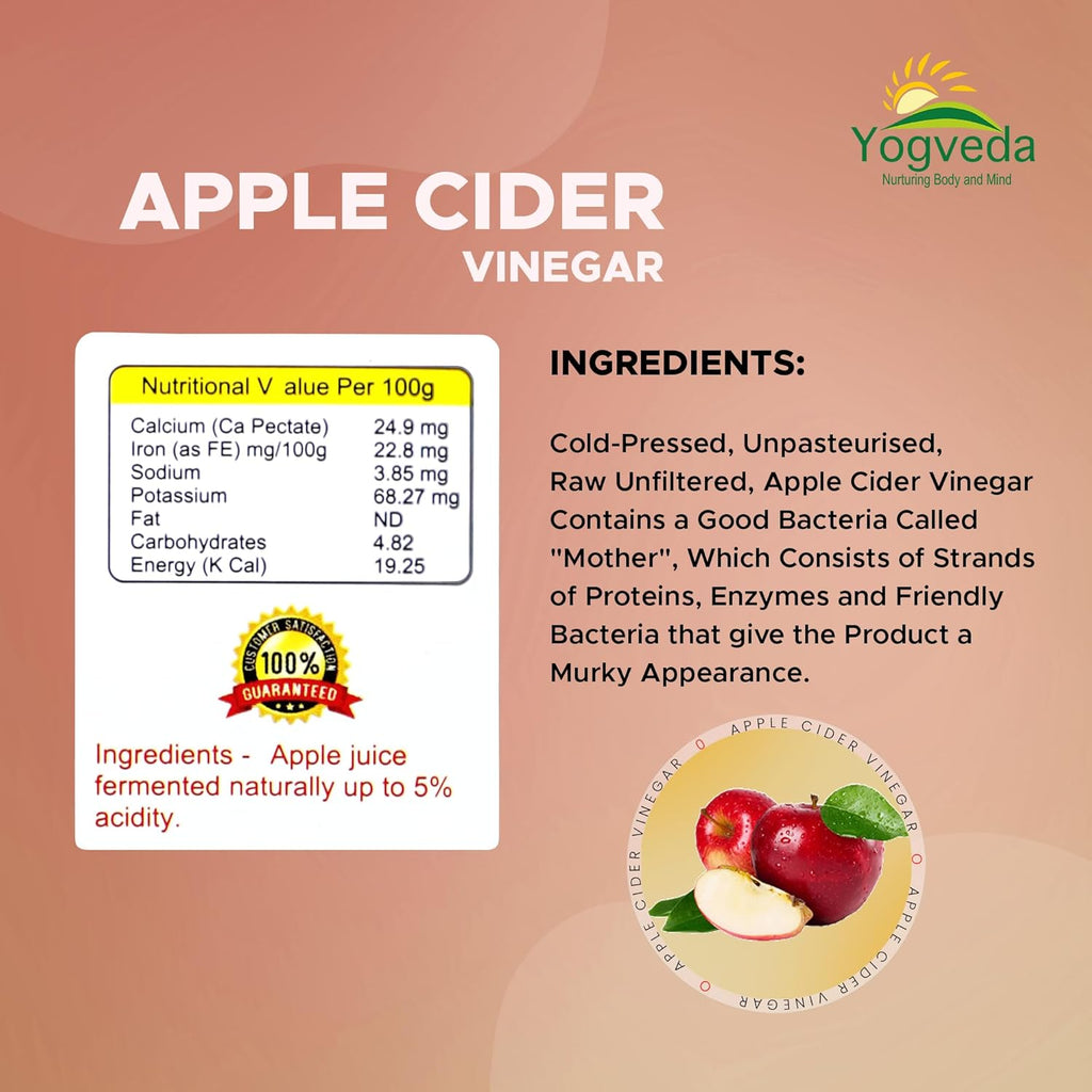 Yogveda Apple Cider Vinegar With Mother of Vinegar Raw Unfiltered - 500 ml