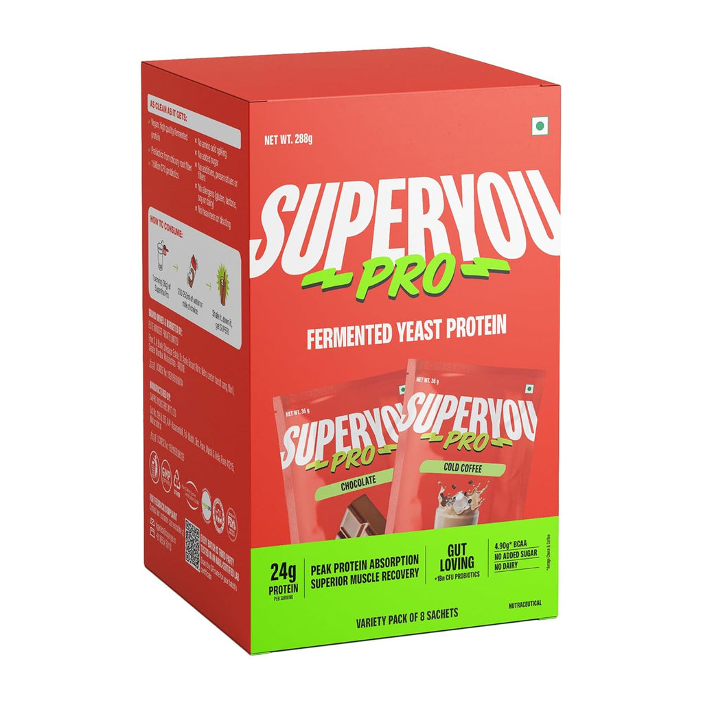 Superyou Pro Fermented Yeast Protein Isolate Assorted Box(Pack of 8) | 24g Protein | Higher Absorption than Plant Protein | Superior Muscle Recovery | Gut Friendly | Vegan Protein | PDCAAS of 1-288g
