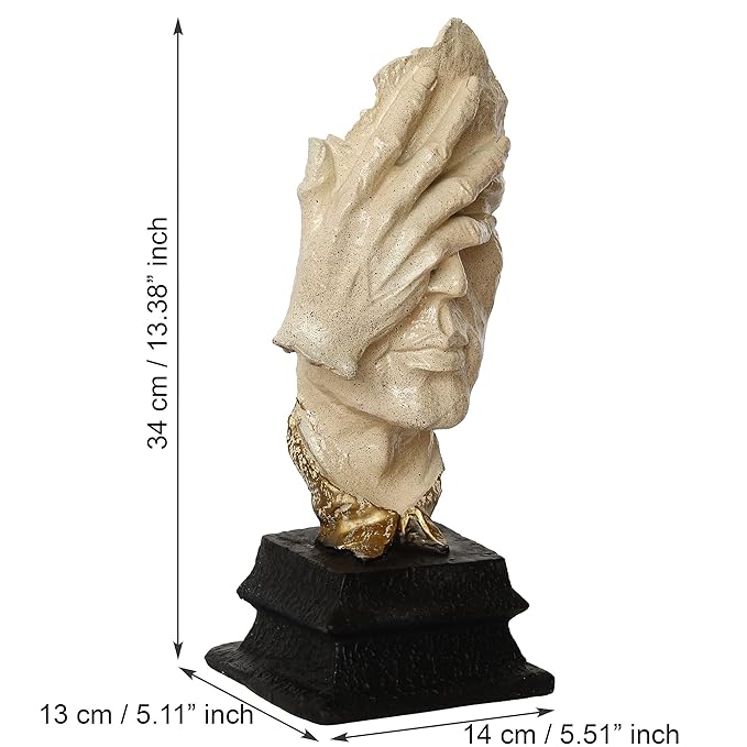 Ecraftindia White Antique Finish Man Hand on Face Handcrafted Decorative Polyresin Showpiece