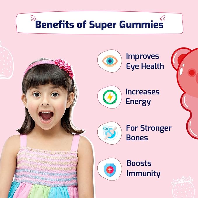 Gritzo Super Gummies Multivitamin for Kids Natural Strawberry Flavour - 30 gummies Each (Pack of 2)