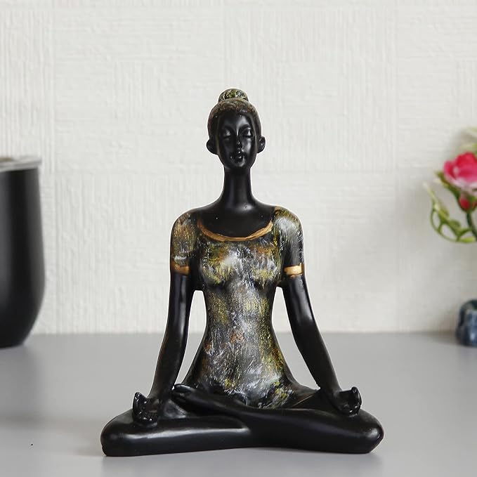 Ecraftindia Meditating Lady in Yoga Pose Antique Finish Handcrafted Decorative Polyresin Showpiece