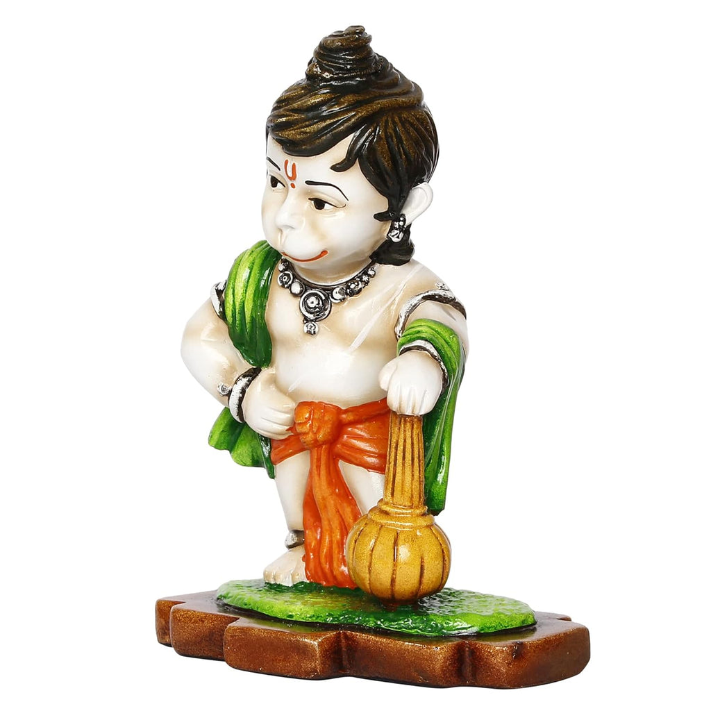 Ecraftindia Colorful Polyresin Standing Lord Hanuman Statue With Mace | Auspicious Religious God Idol