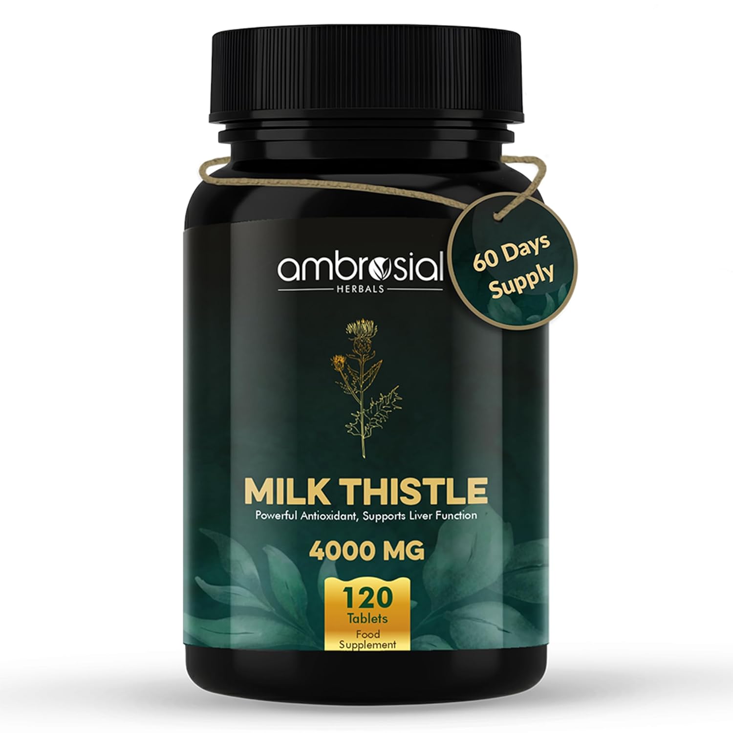 Ambrosial Milk Thistle 4000 mg | High Strength Liver Support Antioxidant | Liver Detox Supplement (Pack of 1-120 Tablets)