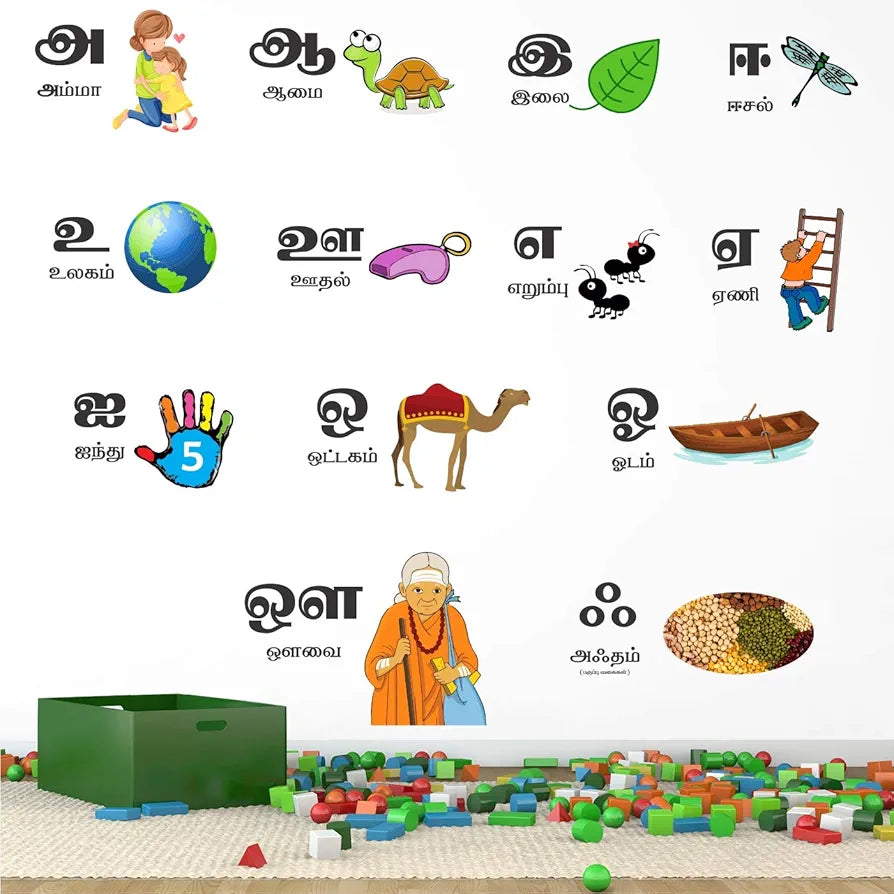 StickMe Tamil Uyir Eluthukal Vowels Alphabets Letters Baby Kids Learning Education Wall Sticker -SM093