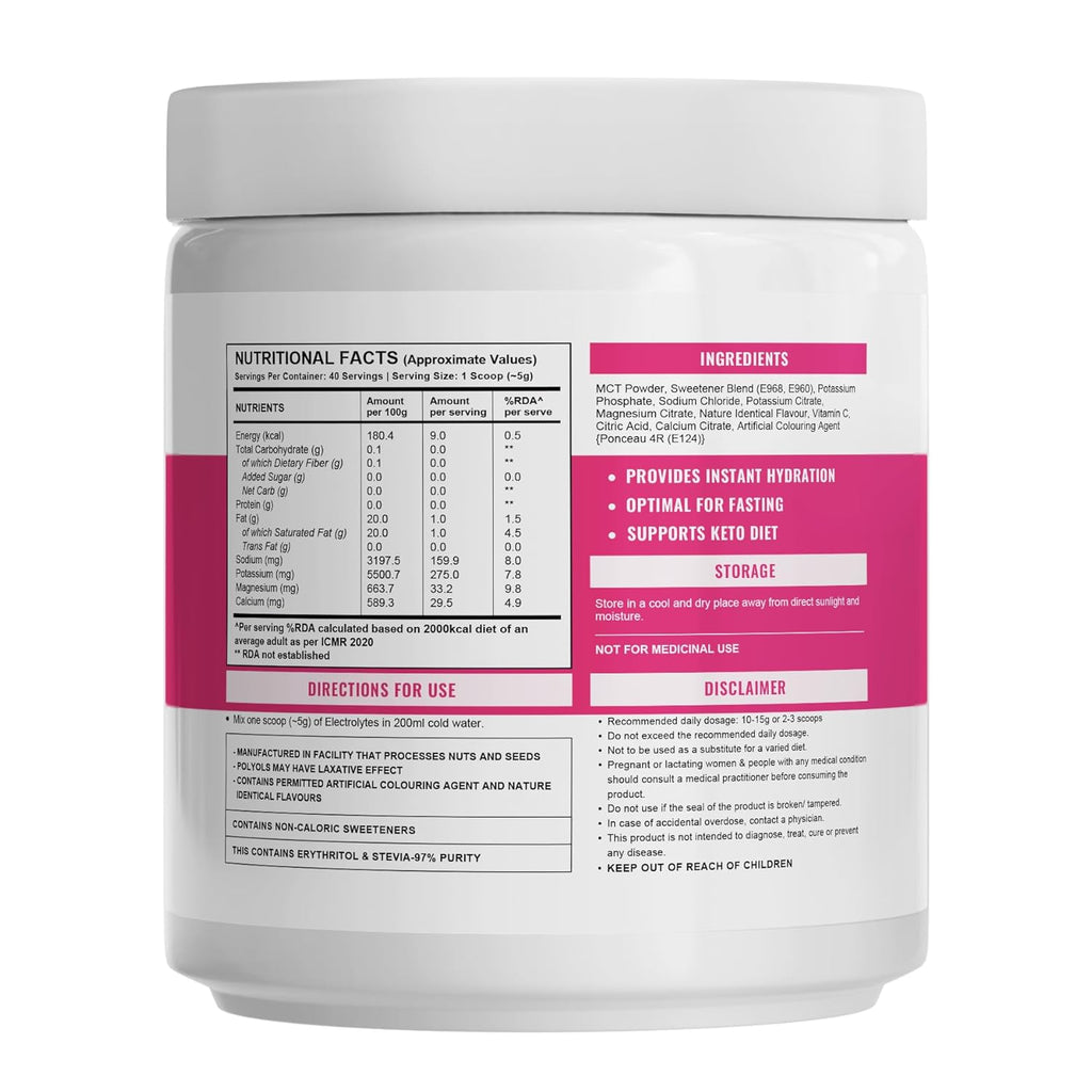 Wellcore - Electrolytes (Miami Thunder,200 G)| Electrolyte Drink With 5 Vital Electrolytes: Na,Mg,Ca,K,Po4|Sugar Free Electrolyte Powder|Fat Fuel Powered Keto Electrolyte,1 Count,40 Servings
