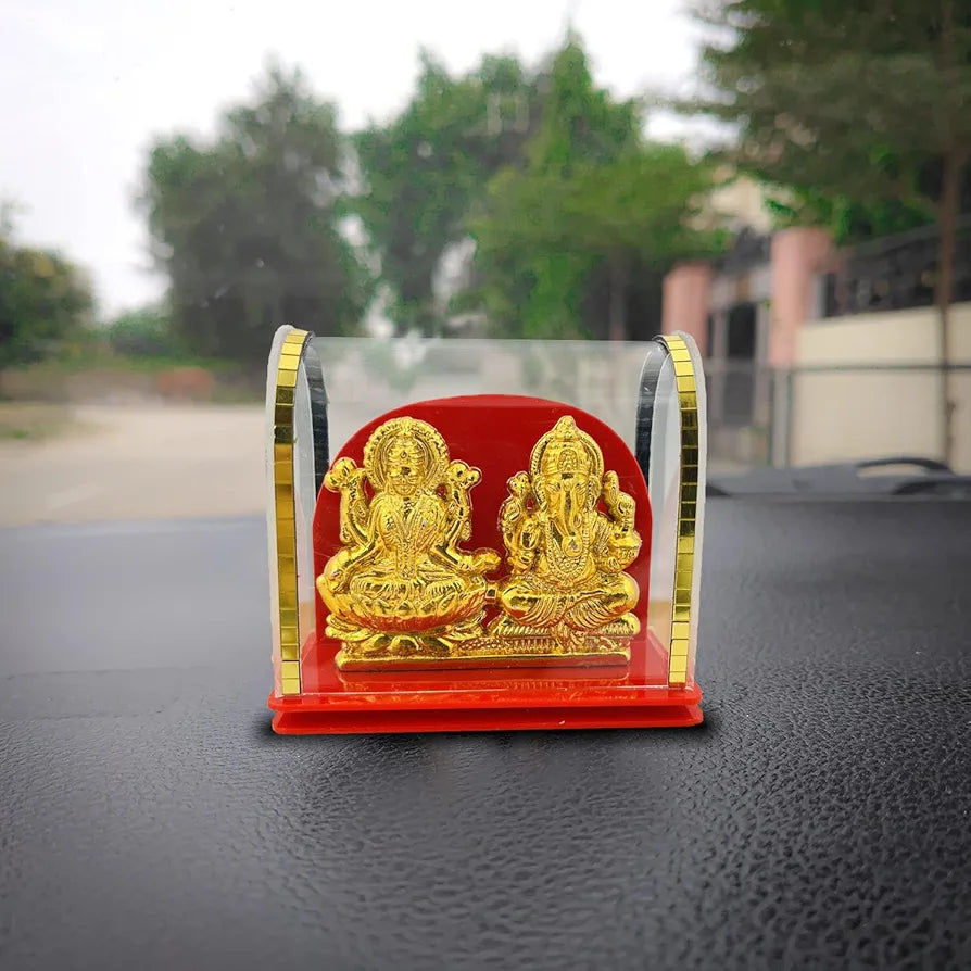 Goddess Laxmi and Ganesh Idol Murti Status for Pooja Mandir Car Dashboard Golden Laxmi Ganesh idol