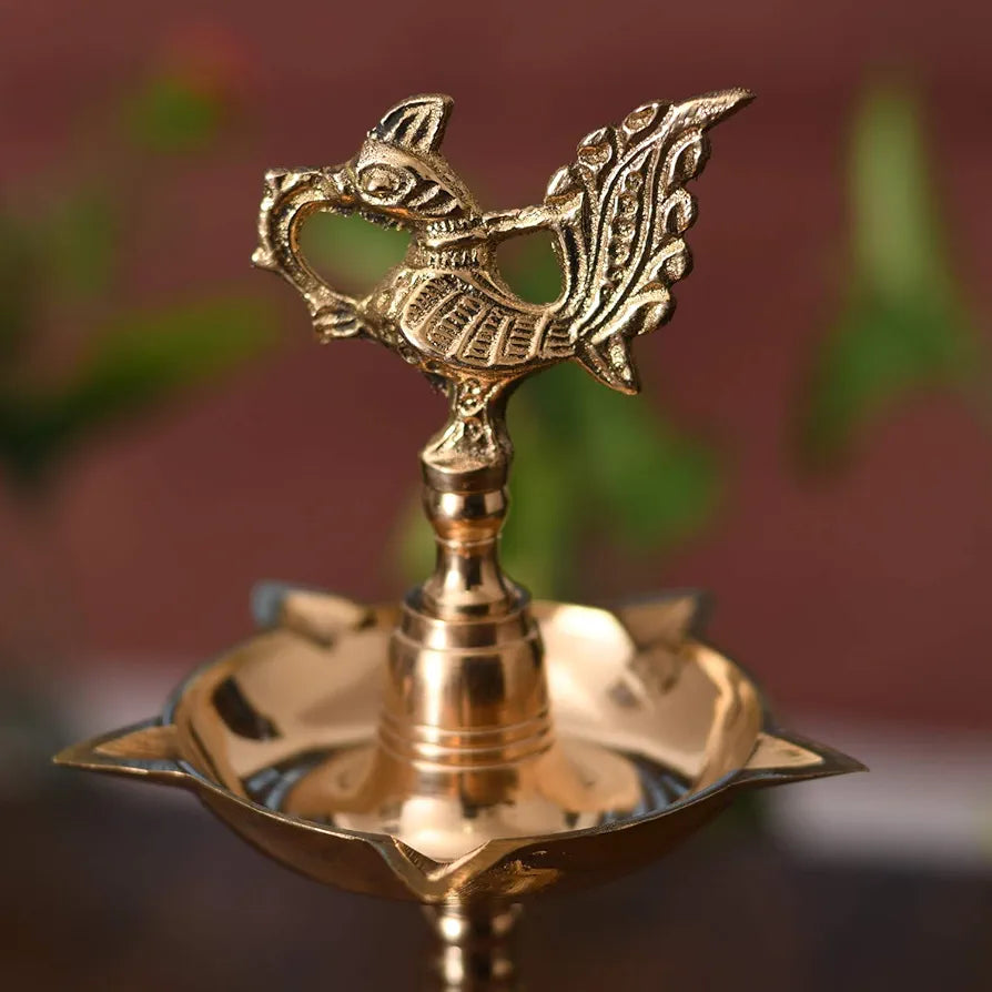Brass Peacock Mahabharat Diya Oil Lamp