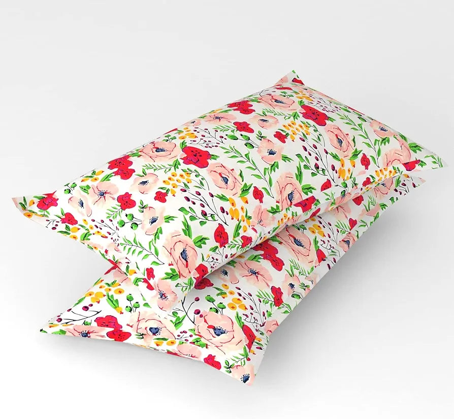 Homefab India 144 TC Microfiber Double Bedsheet with 2 Pillow Covers Floral White