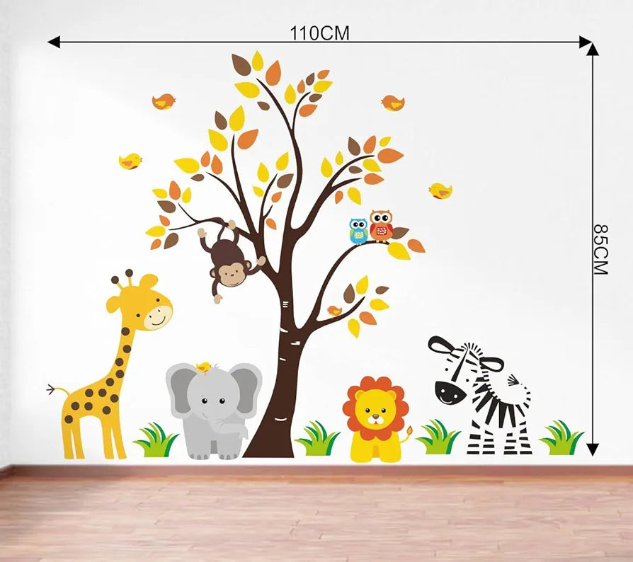 Rawpockets Pvc Vinyl Decals Baby Jungle Animals Story Extra Large Size Wall Reusable Self-adhesive Sticker Height 85 Cms X Width 110 Cms