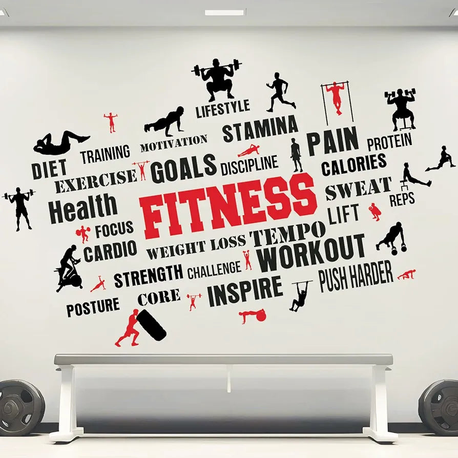 StickMe Gym Fitness Bodybuilding Sport Workout Boxing Word Cloud Quote Office Wall Sticker Large - 260 x 160 cm
