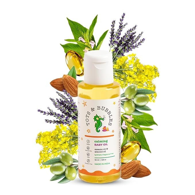 Tots & Bubbles Calming Baby Massage Oil with Sweet Almond & Olive Oil - 50 ml