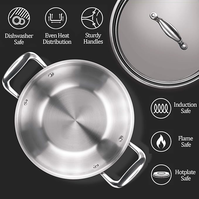 Milton Pro Cook Triply Stainless Steel 20 Cm Kadai With Lid, 1.6 Litres - 740 gms