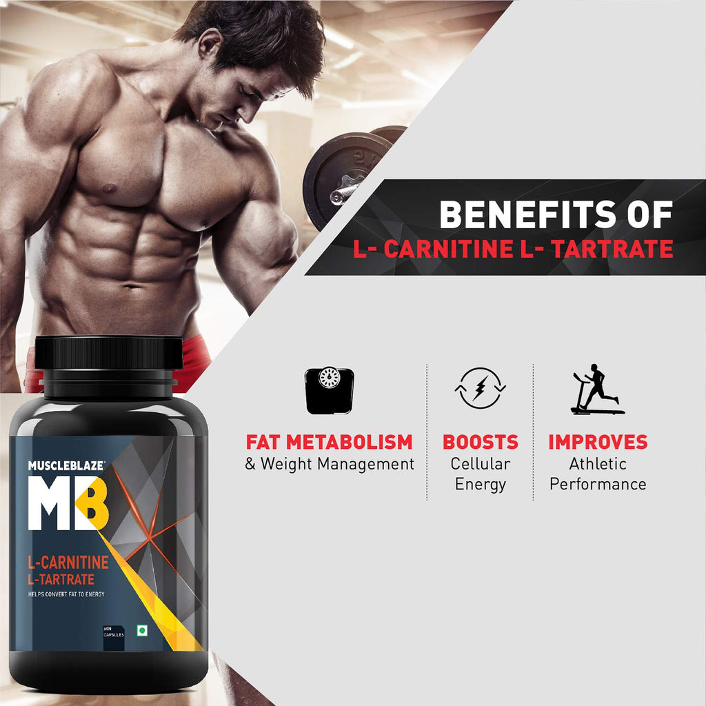 MuscleBlaze L-Carnitine L-Tartrate for Adults, Helps Convert Fat into Energy (Unflavoured, Capsules 60 Count )
