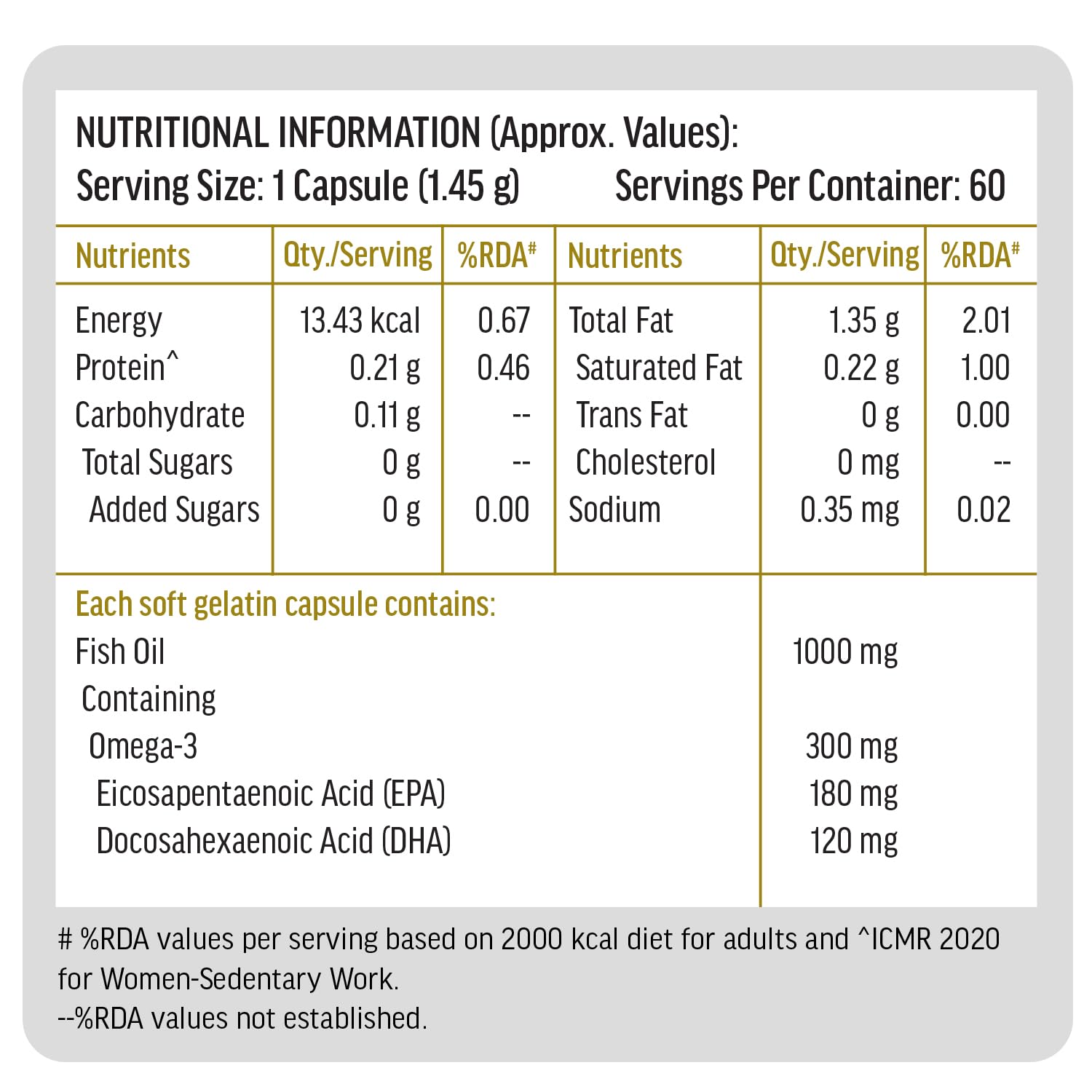 HealthKart hk vitals Omega 3 (60 Fish Oil Capsules) | 1000mg Omega 3 with 180mg EPA & 120mg DHA | For Brain, Heart, Eyes, and Joints Health
