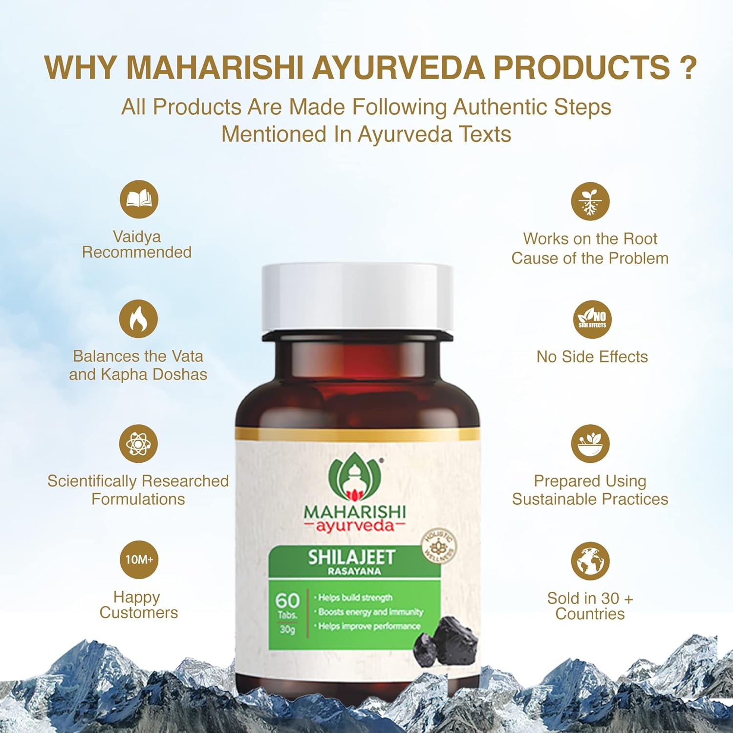 Maharishi Ayurveda Shilajeet Rasayana 500 MG | Natural & Pure Shilajit for Strength, Stamina & Endurance | 60 Tablets