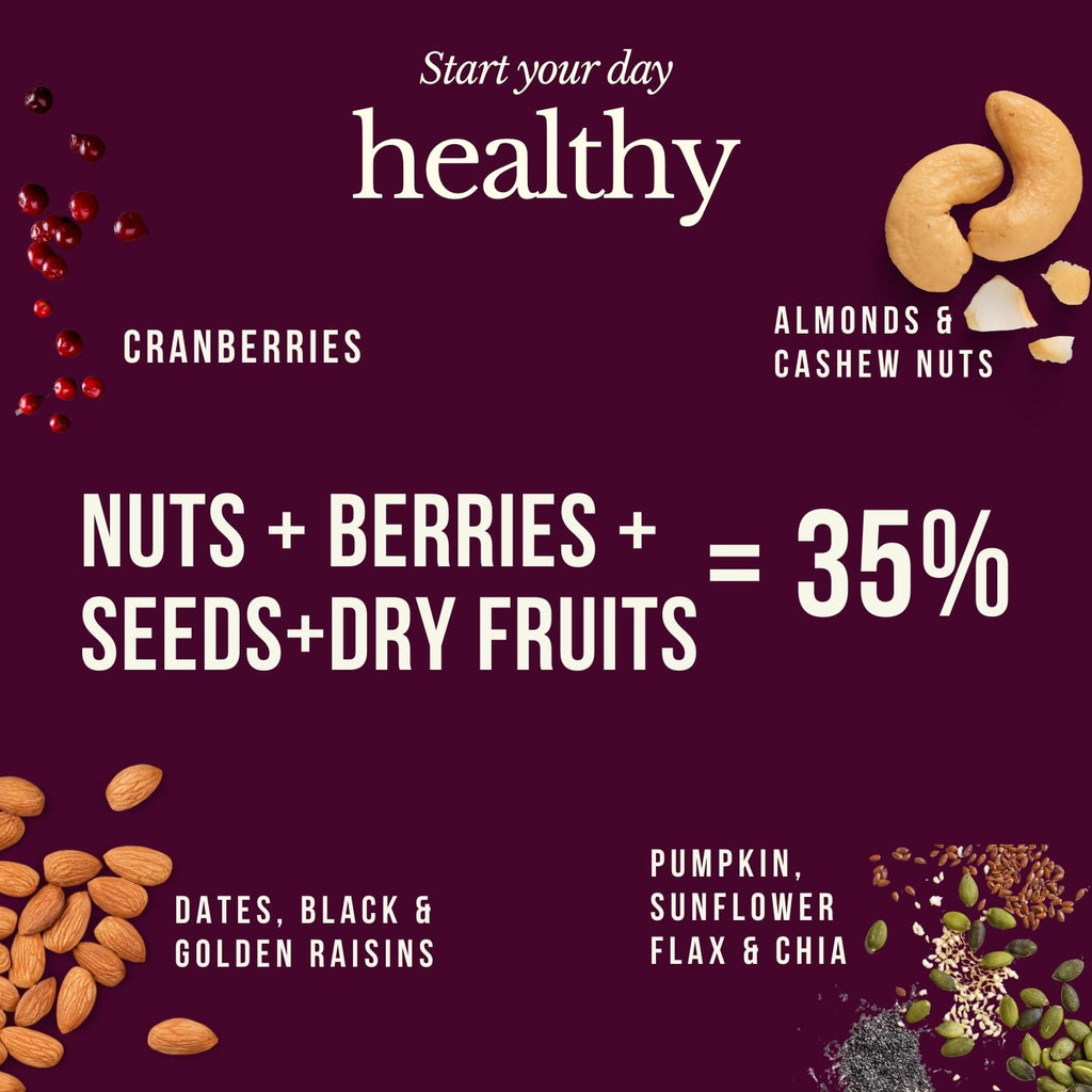 Fulfilling Muesli Fruit & Nuts - Nuts Berries Seeds | Pumpkin, Flax & Chia Seeds, Antioxidant Rich Cranberry, Rolled Oats + Millet Flakes | No Refined Sugar, Healthy Breakfast 700g