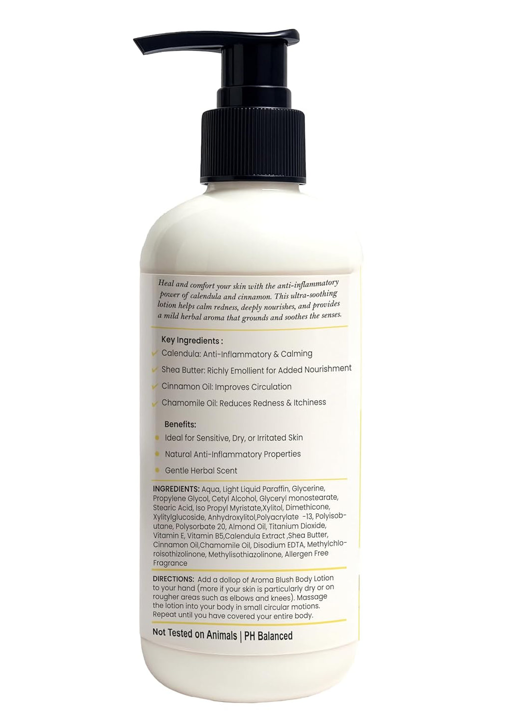 Aromablush - Calming Calendula Body Lotion | Calendula Oil, Cinnamon Oil, Vitamin E | Soothes & Heals | Deep Hydration & Fast Absorbing|Non-Greasy|Gentle|Natural Formula for Dry & Sensitive Skin|300ml
