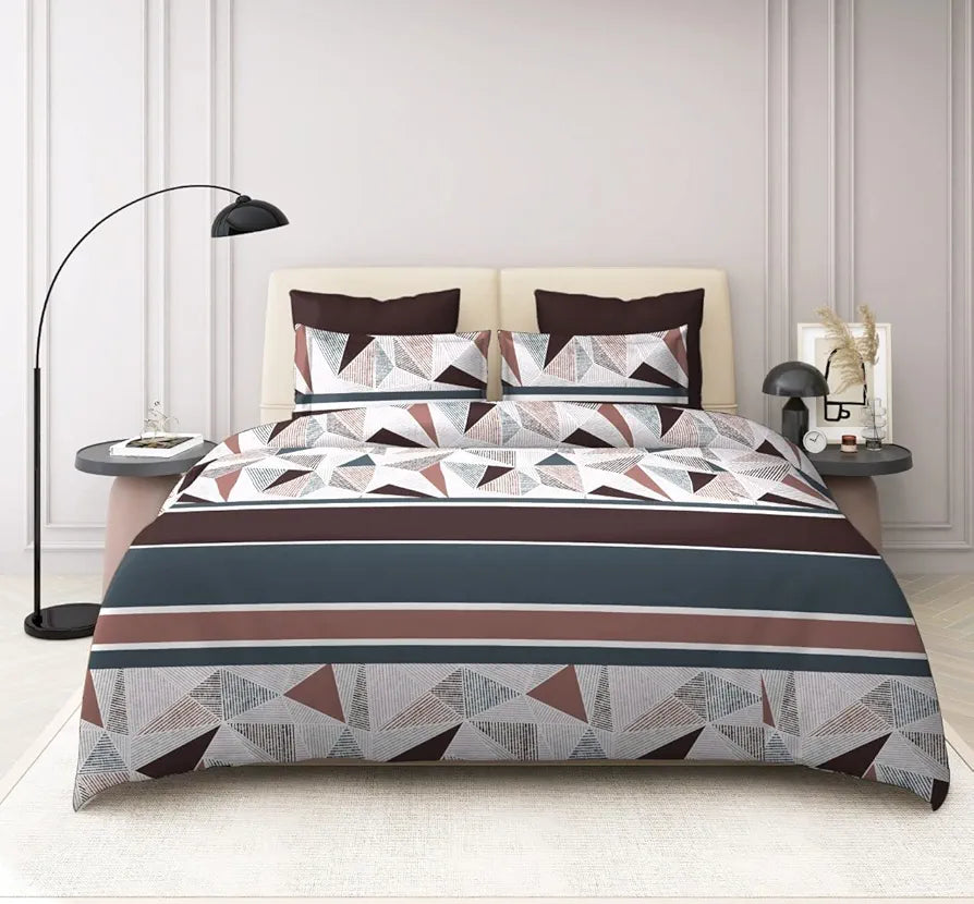 The Home Style 400 TC Supersoft Cotton Feel Glace Cotton Elastic Fitted Printed King Size Double Bed Bedsheet wih 2 Pillow Cover Mosaic Abstract
