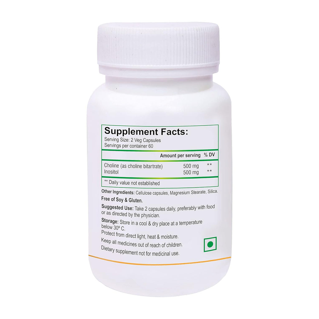 Biotrex Nutraceuticals Choline And Inositol 500mg | Brain & Nerve Function | Better Motor Signal | Liver & Heart Health | Lab Tested | 60 Veg Capsules