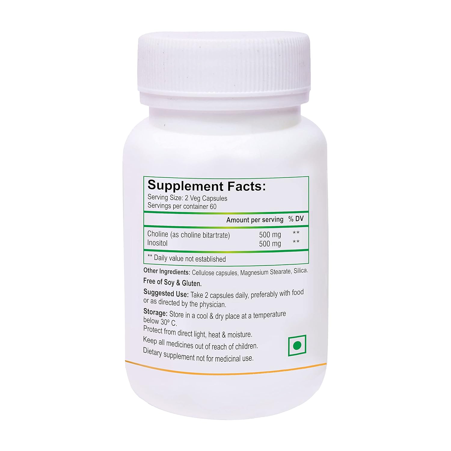 Biotrex Nutraceuticals Choline And Inositol 500mg | Brain & Nerve Function | Better Motor Signal | Liver & Heart Health | Lab Tested | 60 Veg Capsules