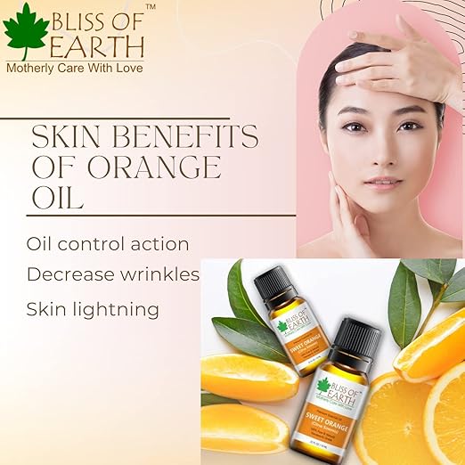 Bliss of Earth Premium Sweet Orange Citrus Sinensis Essential Oil - 10 ml Each (Pack of 3)