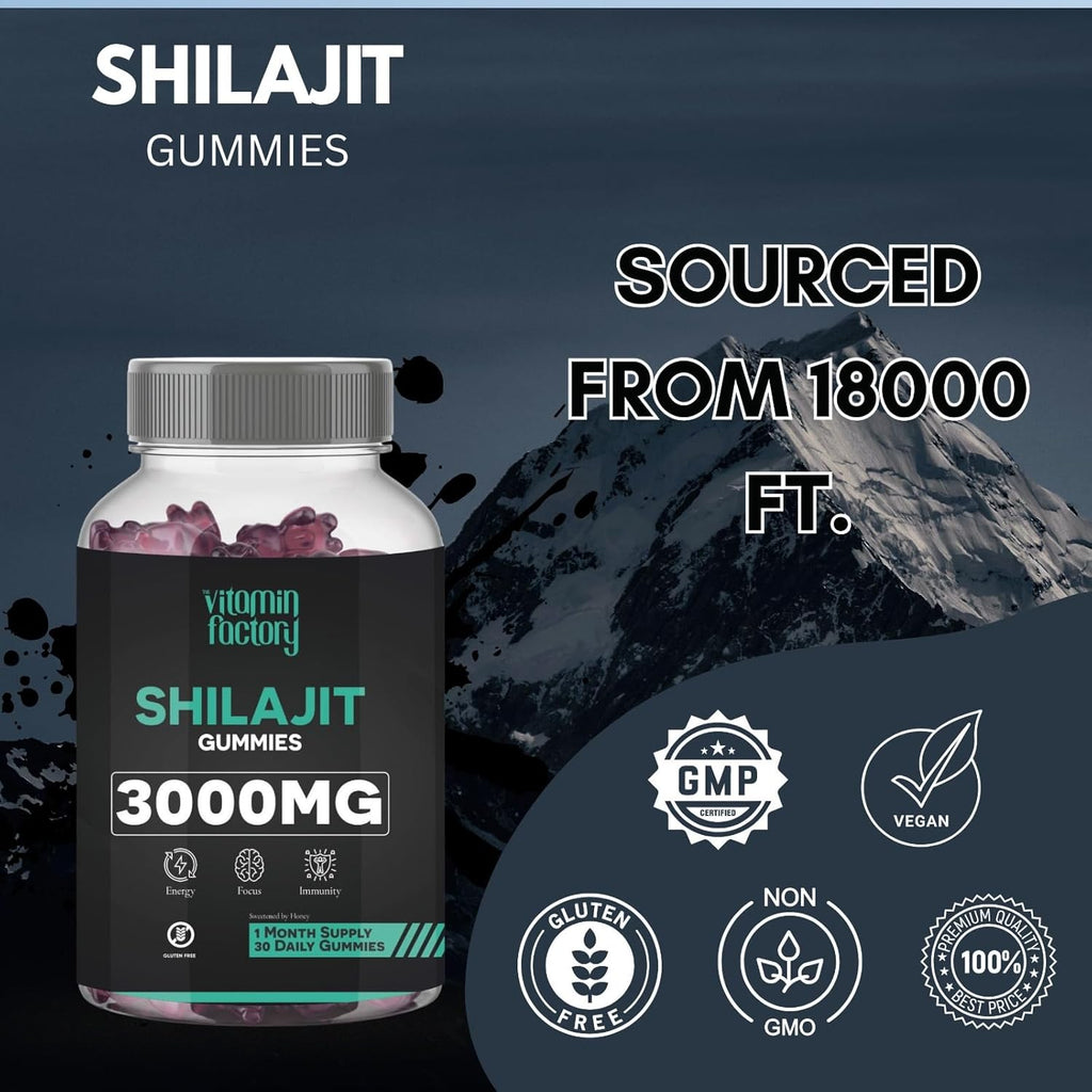 The Vitamin Factory Shilajit Gummies - 30 Gummies, 3000mg per Serving, Natural Himalayan Shilajeet, Boosts Energy & Immunity, 100% Vegetarian, No Added Sugar, Gluten-Free