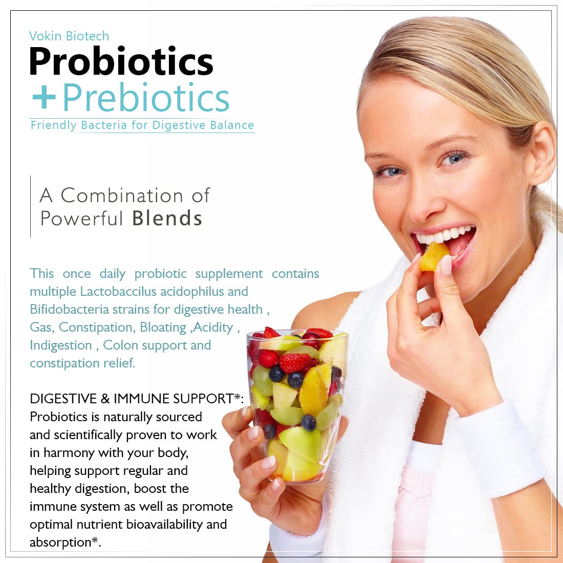 Vokin Biotech Probiotics+ Prebiotics Supplement 50 Billion Cfu For Women & Men With Prebiotics 150 mg | Probiotic Capsules For Digestion Support, Gut Health And Immunity â€“ 60 Veg Capsules