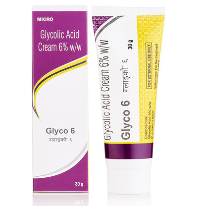 Glycolic 6 Acid Cream 6% w/w Exfoliating Face Cream For Acne, Pimples & Dark Spots - 30 Gms