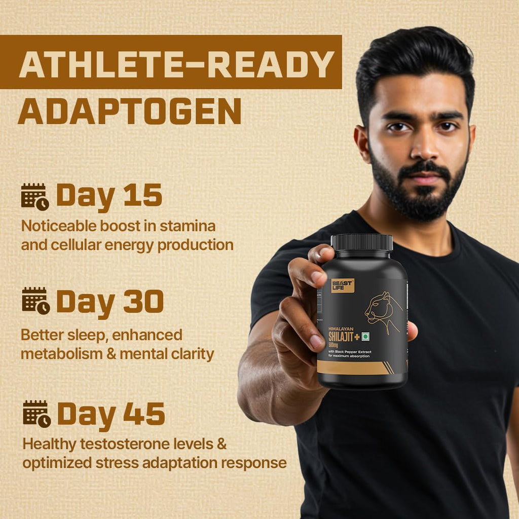 BeastLife Himalayan Shilajit | Pure & Potent Shilajit Supplement | Improve Muscle Strength, Enhances Stamina, Energy & Power | Supports Faster Recovery | Natural & Organic Shilajeet (60 Capsules)