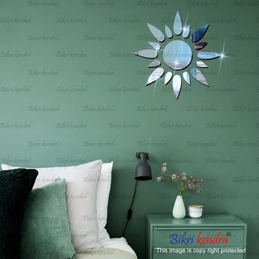 Bikri Kendra Sun Silver Model-10 Mirror Stickers for Wall, Acrylic Mirror Wall Decor Sticker