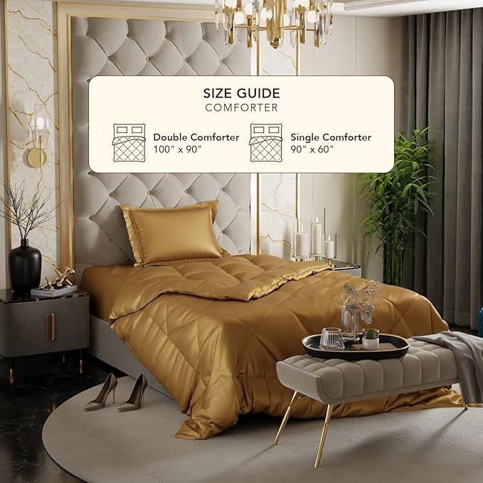 Stoa Paris Satin Comforter Single Bed with 300 TC One Pillow Cover Colour Gold