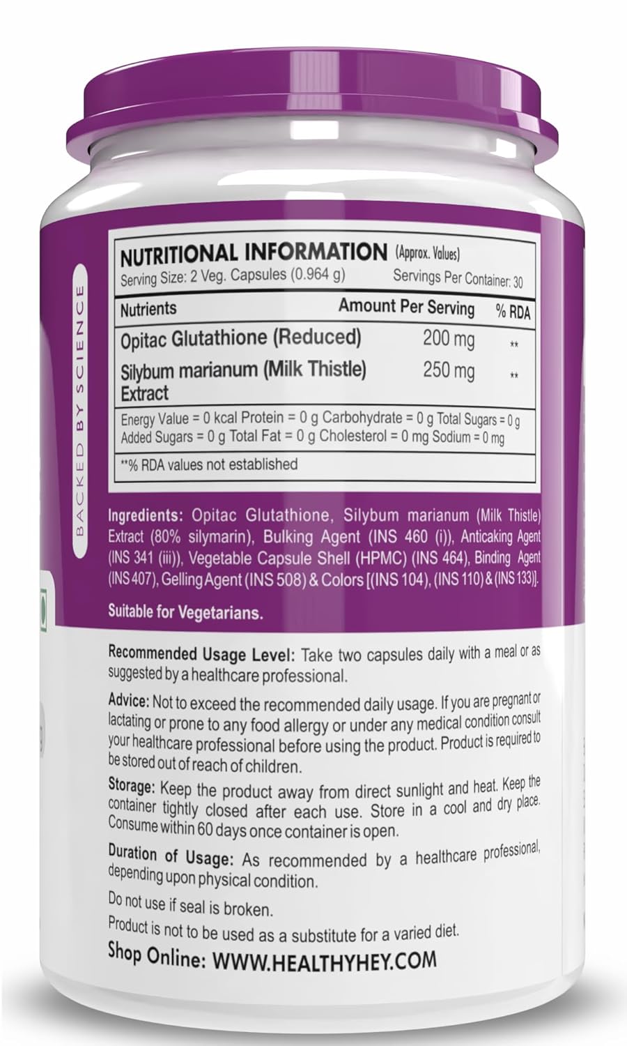 HealthyHey Nutrition Reduced Glutathione with Milk Thistle - Support Skin Lightening & Liver Health - Produced in Japan - 60 Veg Capsules