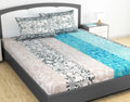 Divine Casa 100% Cotton 144 TC King Size Bedsheet with 2 Pillow Covers Colour Grey & Blue