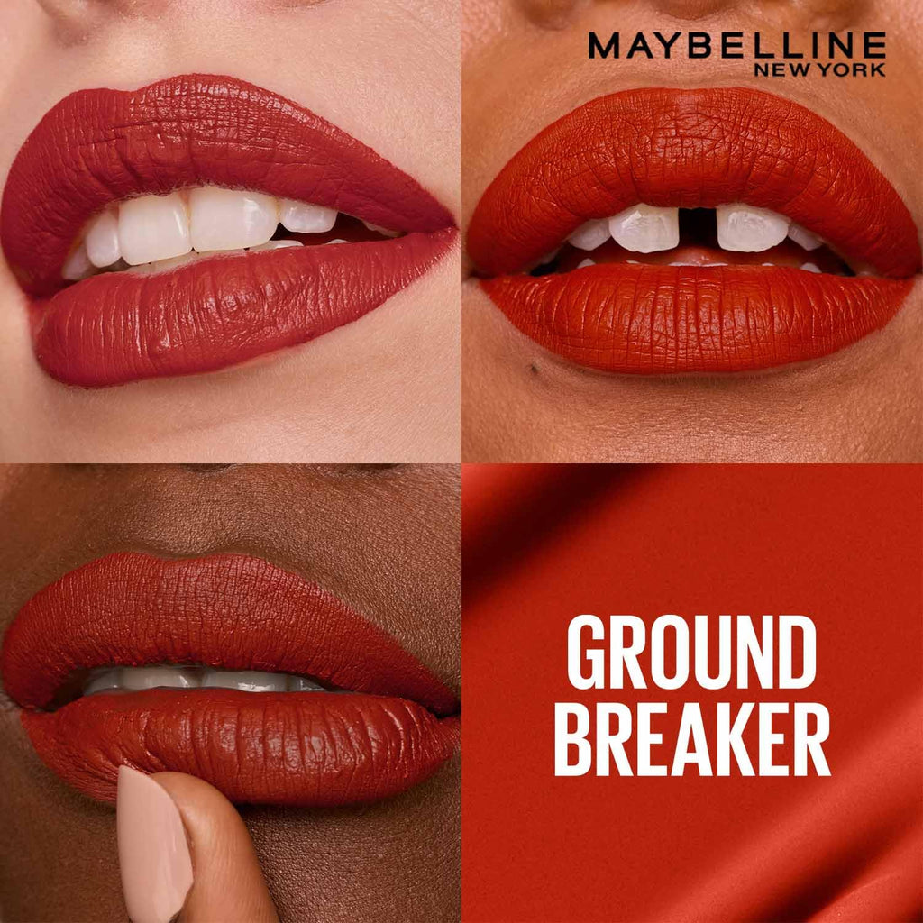 Maybelline New York Superstay Matte Ink Liquid Lipstick, Ground Breaker | No budge bold color for 16H | Transferproof, Waterproof, Foodproof | Brown skin friendly