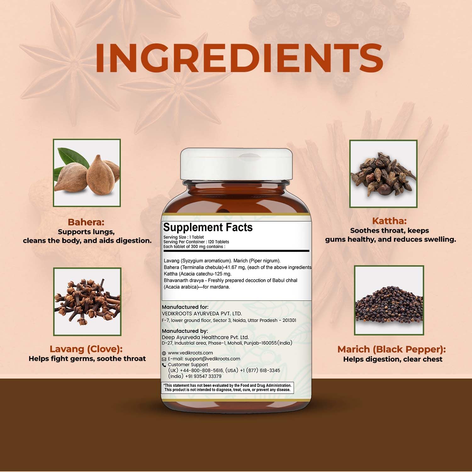 Lavangadi Vati - For Relieving Nasal Congestion | Ayurvedic Supplement For Respiratory Issues | Support Healthy Digestion 120 Tab (Pack-1)