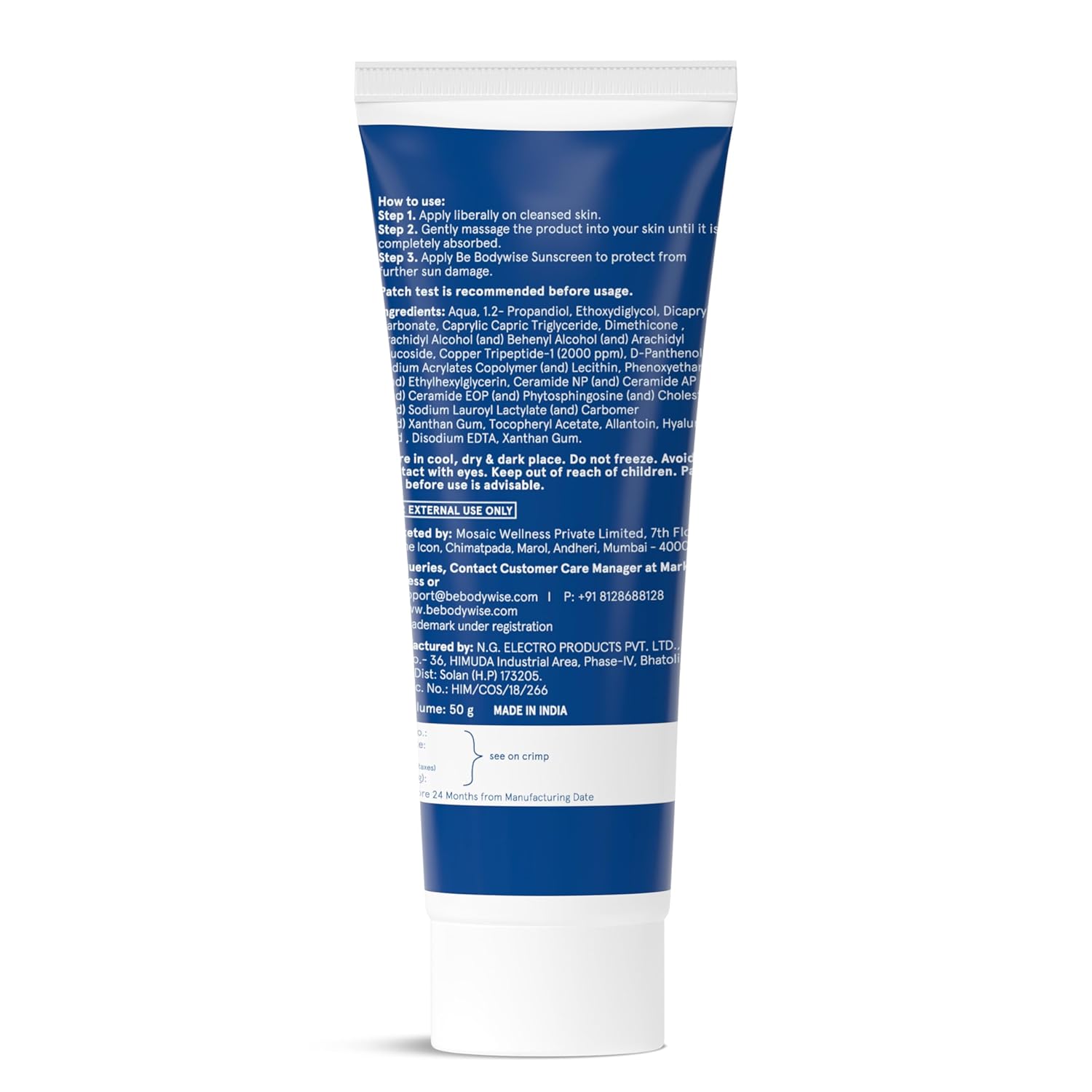 Be Bodywise 1% Peptide & Ceramide Moisturizer (50g) | Retains Moisture Upto 72 Hours | Strengthens Skin Barrier, Soothes Irritation & Redness | Lightweight, Fragrance Free Formula